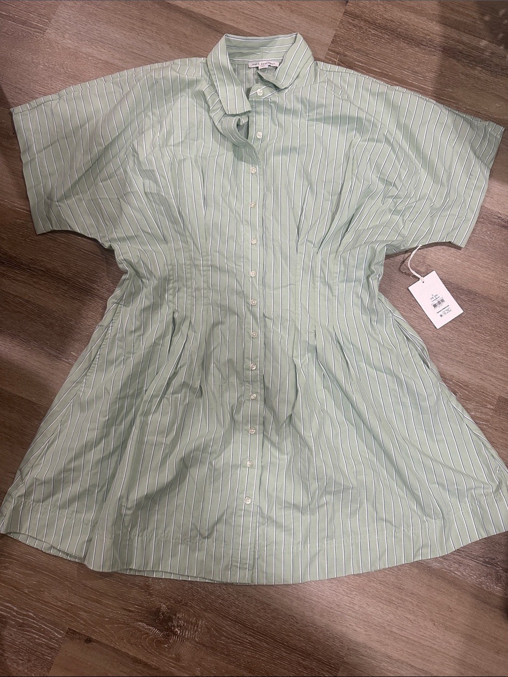 Striped Mint Green Mini Dress - Button-Front Shirt Style